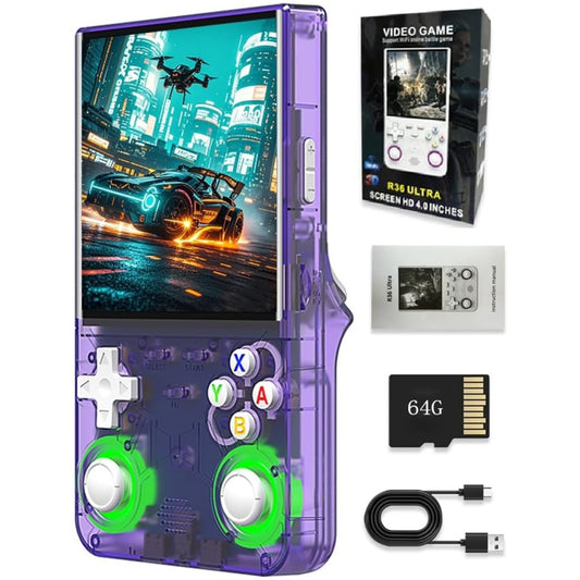 Libras Shop™ 2025 New R36 Ultra RGB Controller Lights Handheld Game Console, 4" IPS Screen Portable Video Game Console , Built in 64G Card & 20000 Games, Linux System Support Wifi Bluetooth