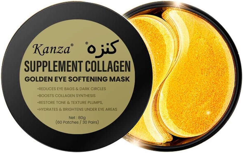 KANZA - 60 Pcs Supplement Collagen Eye Mask(30 Pairs)| Under Eye Patches for Eye Bags & Anti-Aging Treatment | Reduces Dark Circles,Puffiness,Wrinkles | Hydrogel Eye Patch | Under Eye Mask Set