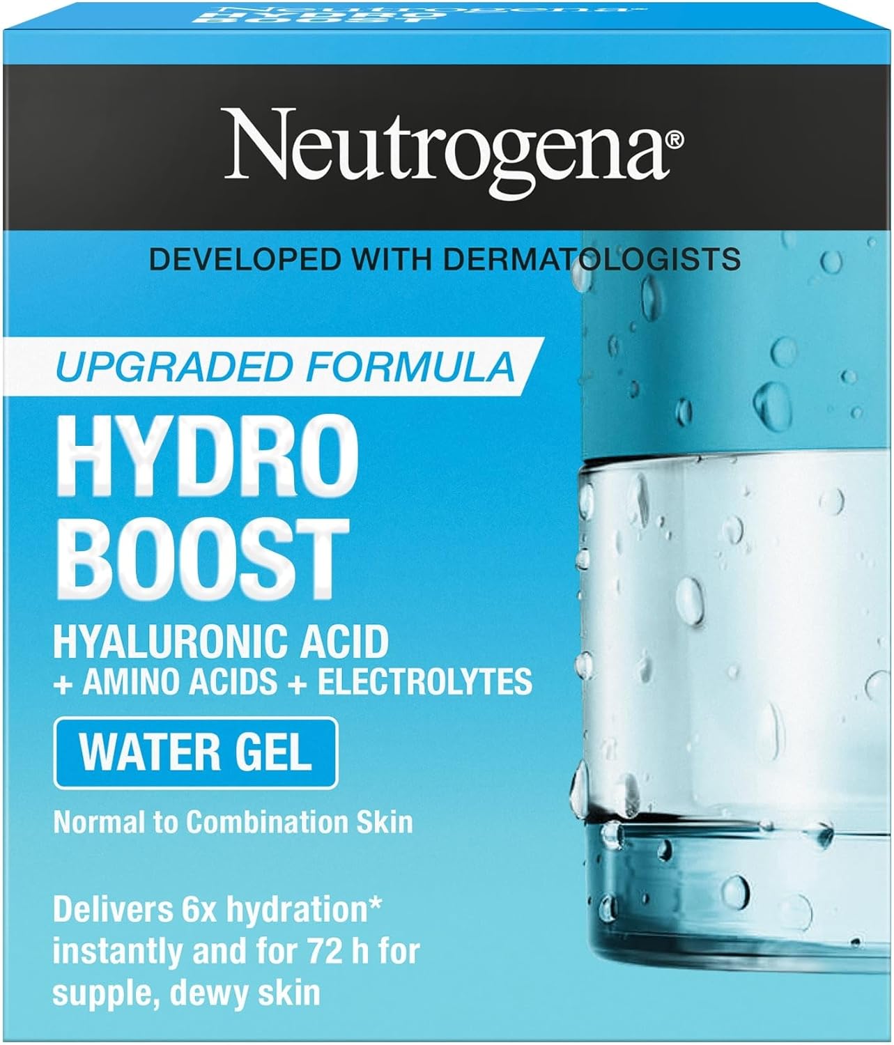 Neutrogena Face Moisturizer Water Gel, Hydro Boost, Normal To Combination Skin, Lightweight and Oil-free, 100% Alcohol Free, suitable for sensitive skin, 50 ml