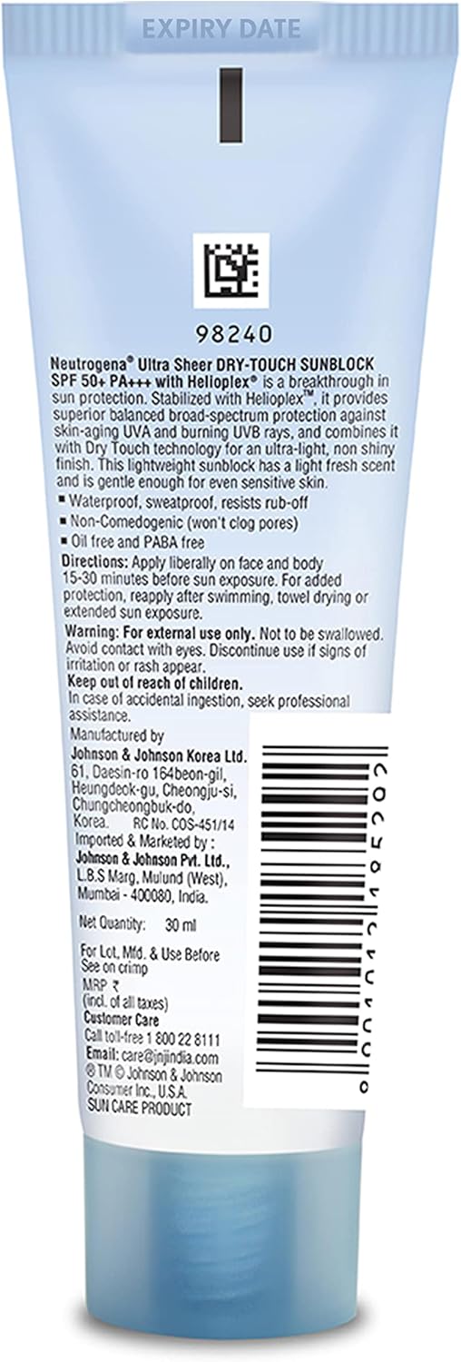 Neutrogena Ultra Sheer Dry Touch Sunblock, SPF 50+, 30ml