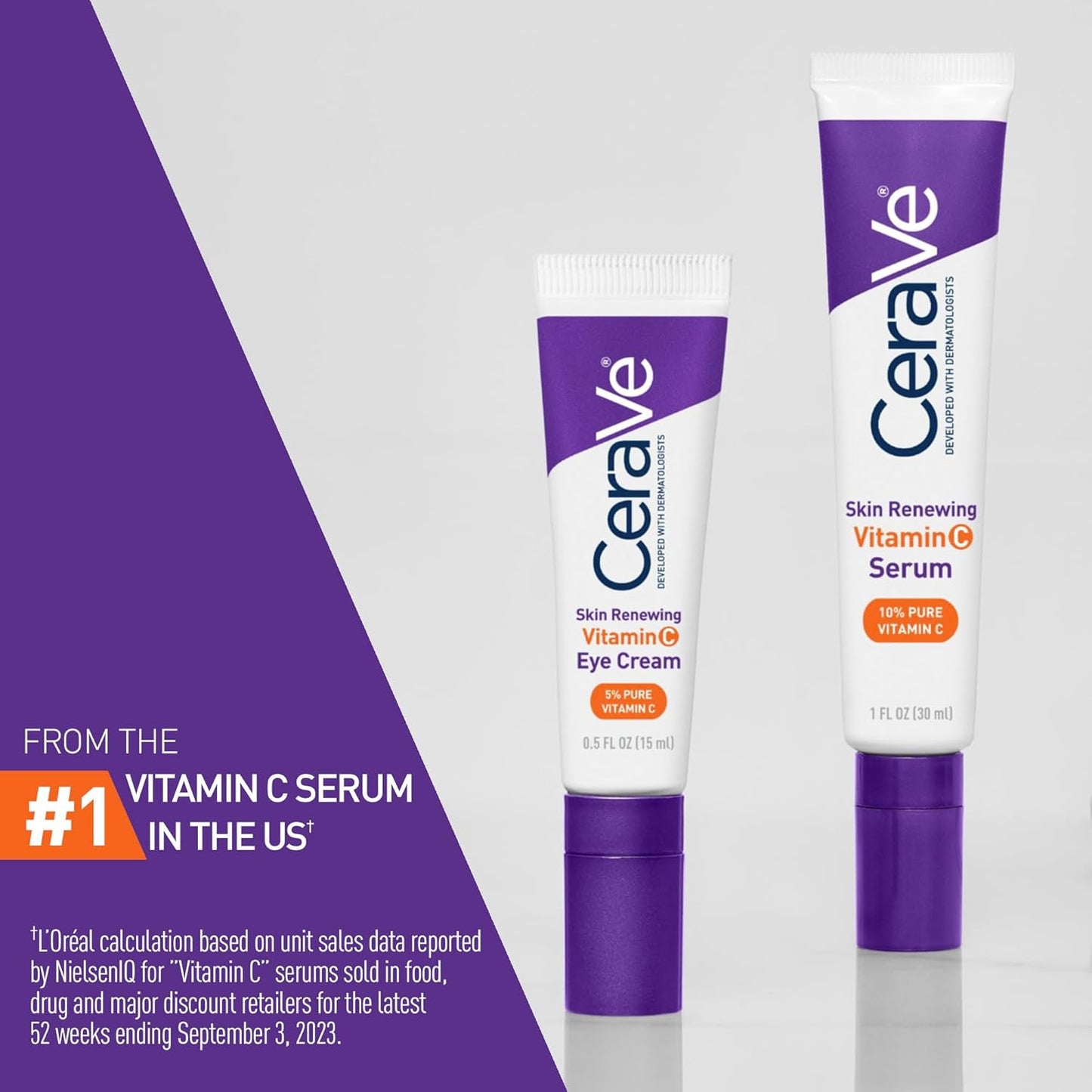 CeraVe Pure Vitamin C 10% Serum with Hyaluronic Acid, Skin Brightening Serum for Face