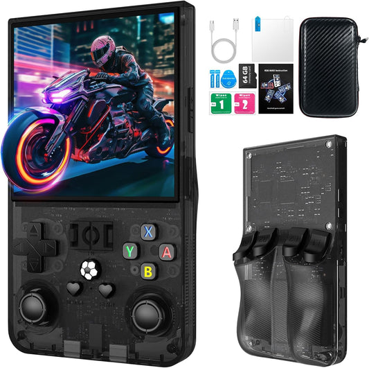 Libras Shop™ 2025 R36MAX Retro Handheld 20000+ Games Console, 4.0 Inch IPS Screen, 4000MAH Battery, 64GB Memory, Portable Arcade Video Gaming Console Gift for Kids, Adults