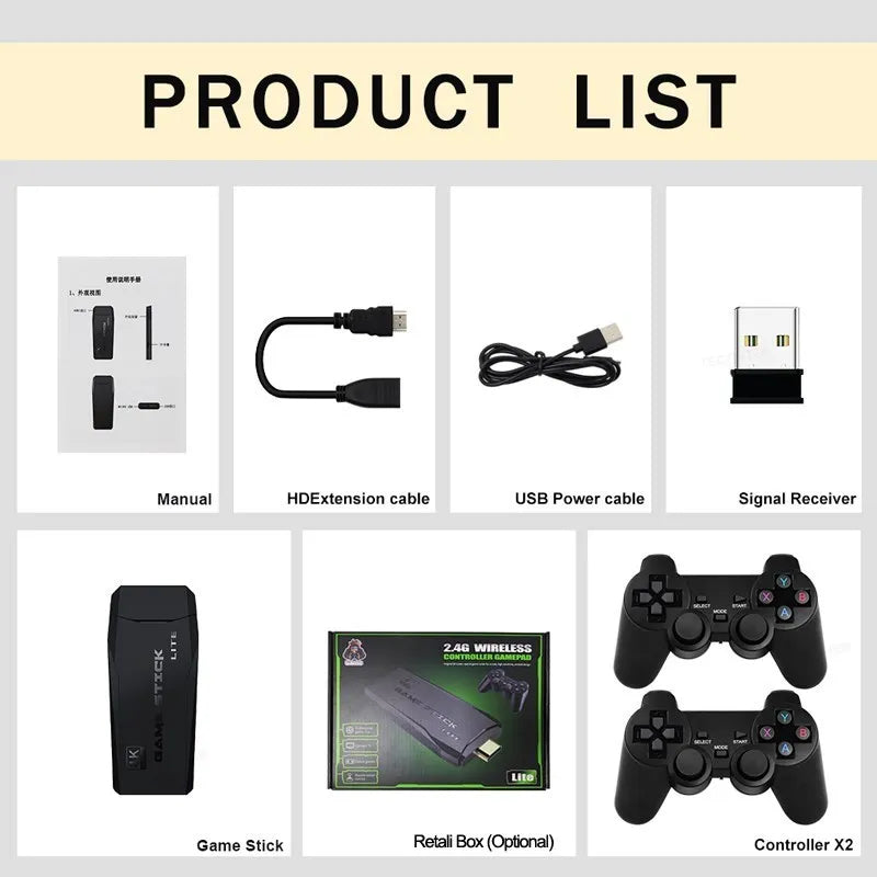 Retro Game Console Stick M8, 64G Retro Drive with 25000+ Plug and Play Video Games, Retro Gaming Console with 15 Emulator Console Stick Support 4K HD Output, 2.4GHz Wireless Controllers