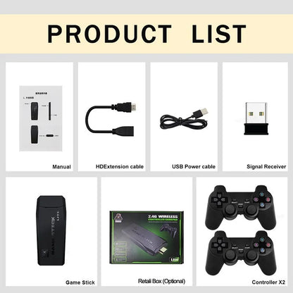 Retro Game Console Stick M8, 64G Retro Drive with 25000+ Plug and Play Video Games, Retro Gaming Console with 15 Emulator Console Stick Support 4K HD Output, 2.4GHz Wireless Controllers